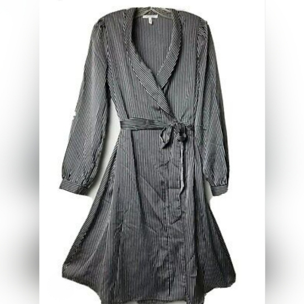 Avec Les Filles Striped Midi Wrap Dress Size XS Long Sleeve Lightweight